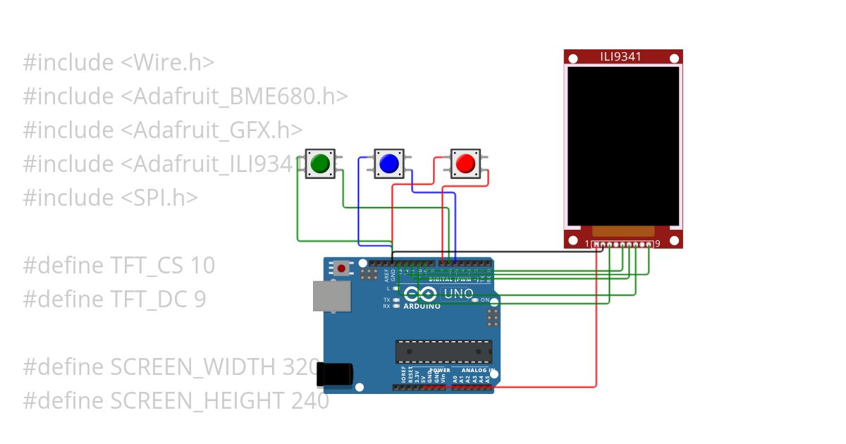 Menu TFT LCD chatgpt simulation