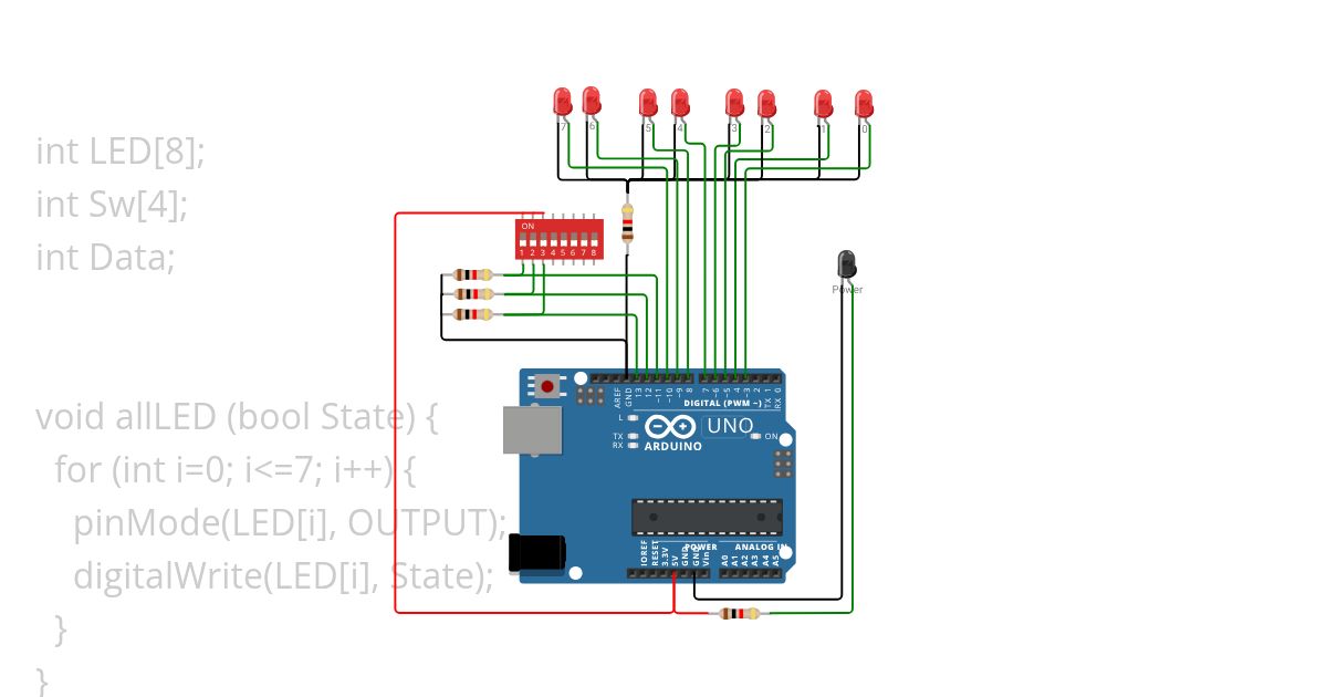 Binary Switch to 8LED Test simulation