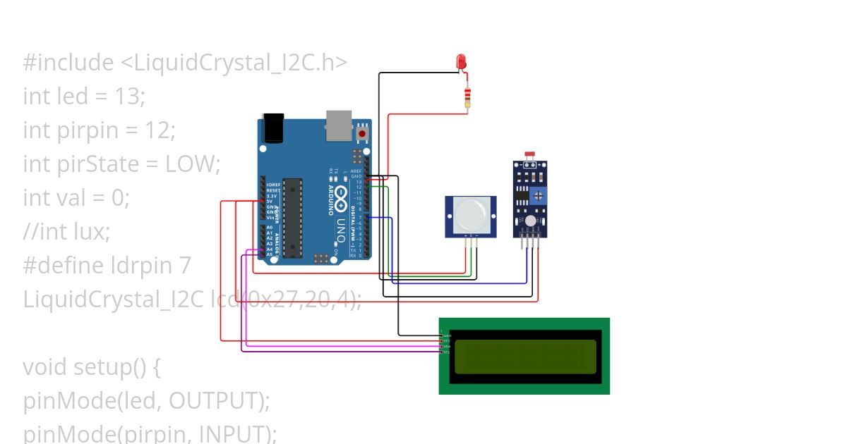 Lampu Senja, Sensor PIR & LCD simulation