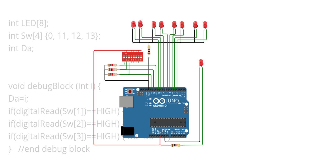 Binary Switch to 8LED Test Copy simulation