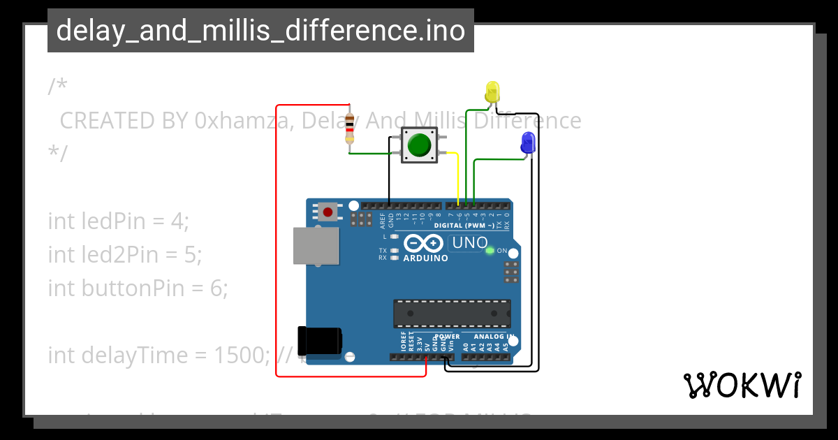 delay and millis difference.ino - Wokwi ESP32, STM32, Arduino Simulator