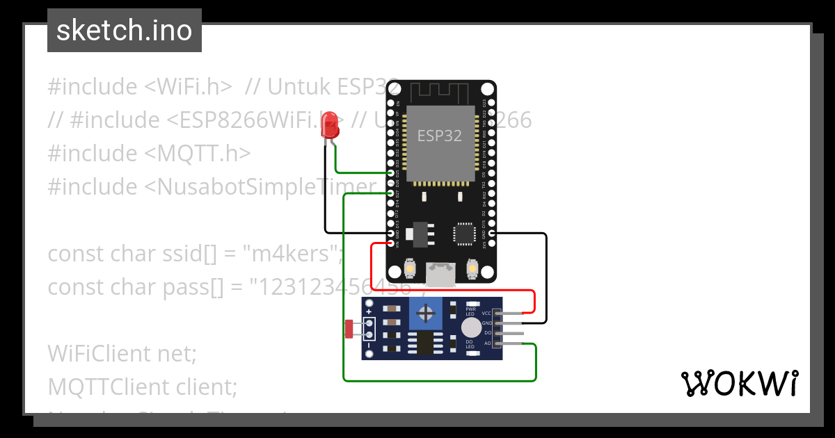 Projek IoT Nusabot Tino - Wokwi ESP32, STM32, Arduino Simulator