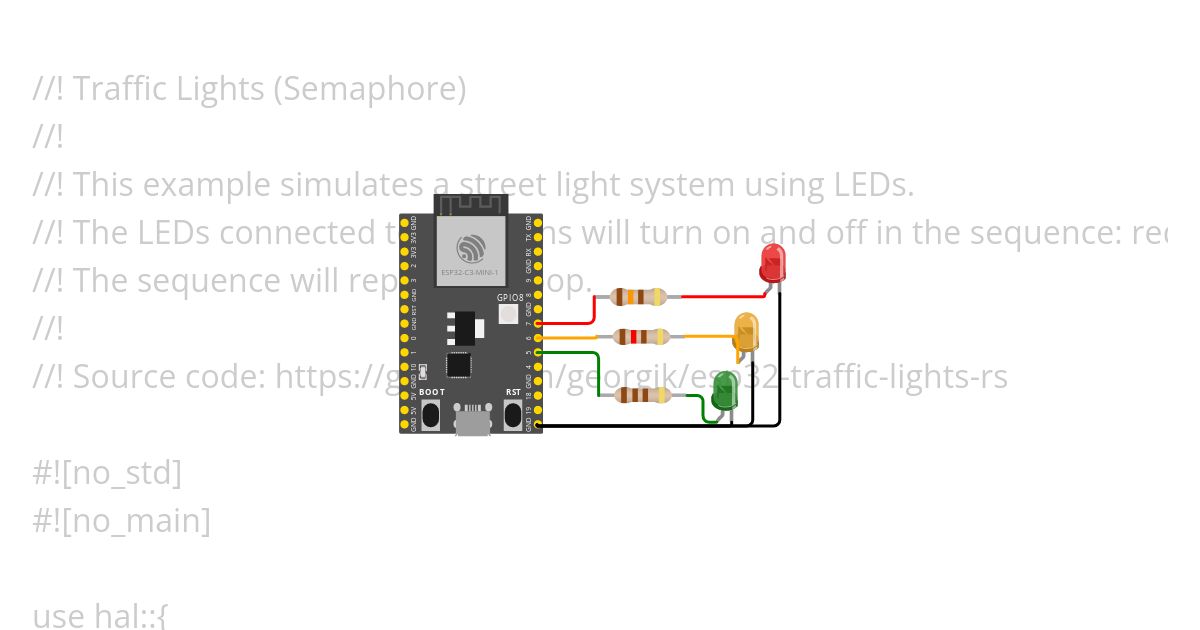 ESP32-C3 Traffic lights with LEDs - Rust simulation