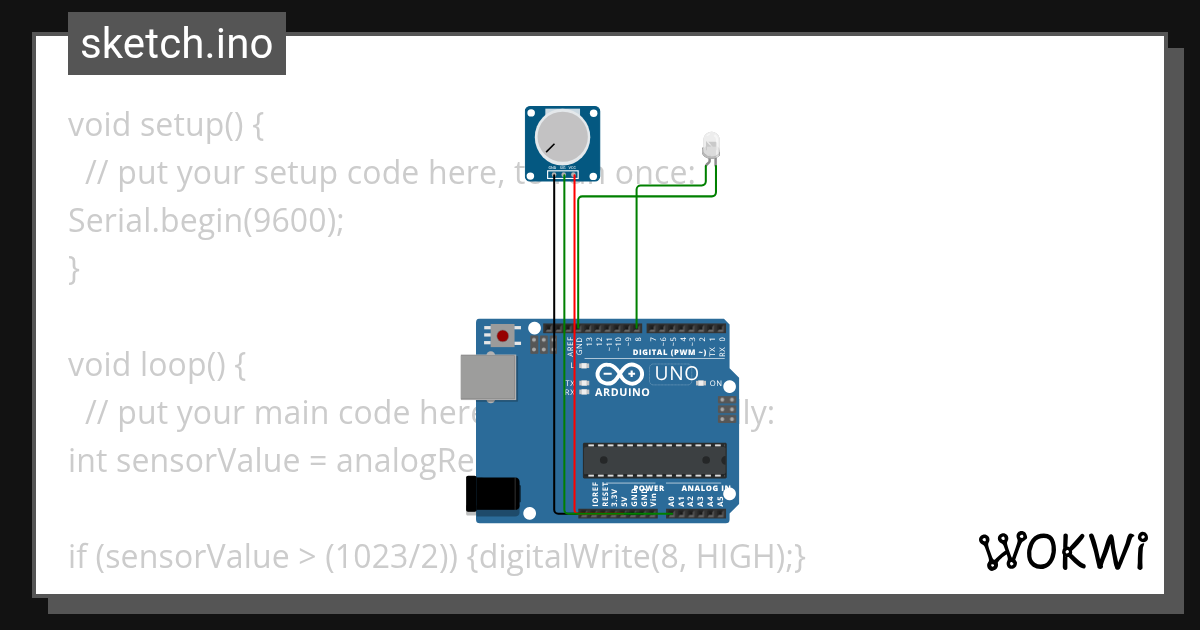 Simple Potentiostat controlled LED Wokwi ESP32, STM32, Arduino Simulator