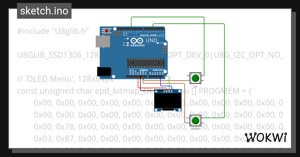 Arduino UNO OLED I2C Menu - Wokwi ESP32, STM32, Arduino Simulator
