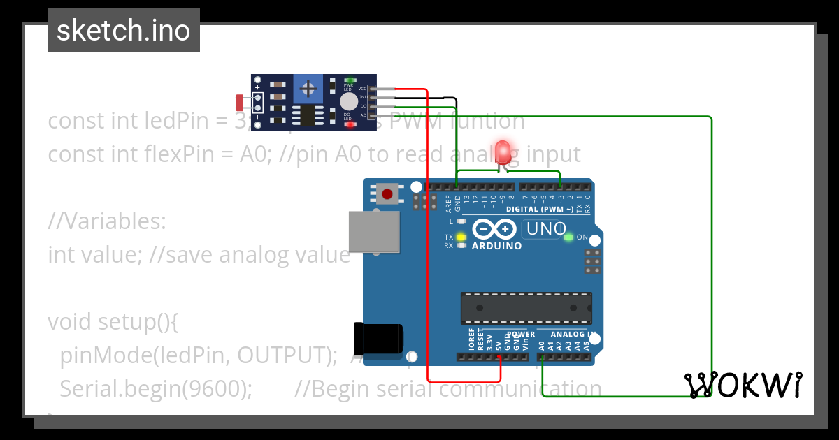 FLEXI SENSOR TEST - Wokwi ESP32, STM32, Arduino Simulator