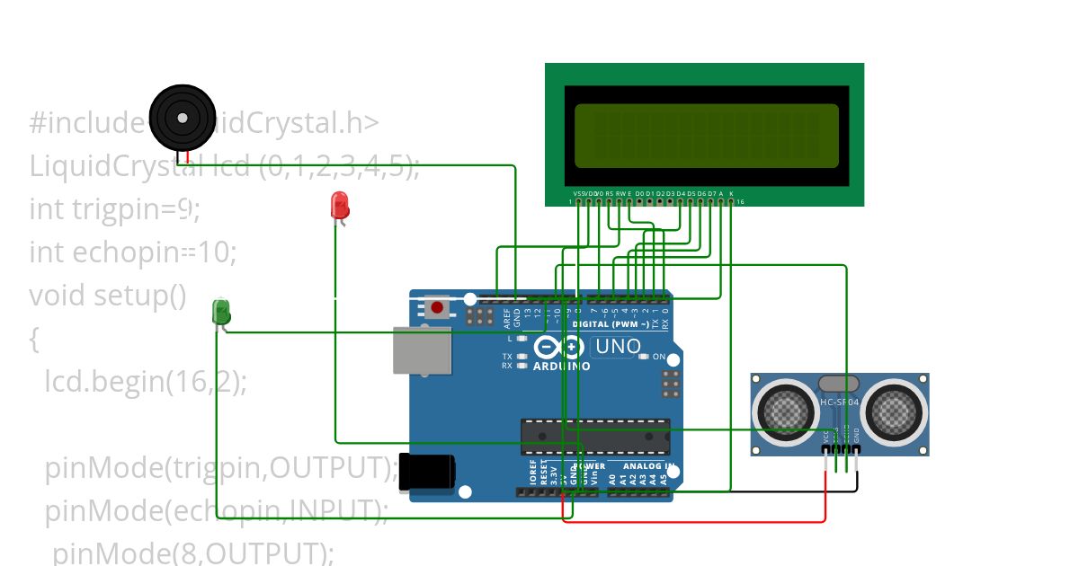 Alert system using ultrasonic sensor simulation