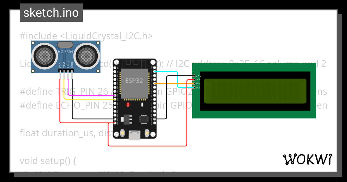 Ultrasonic With Lcd Wokwi Esp32 Stm32 Arduino Simulator 