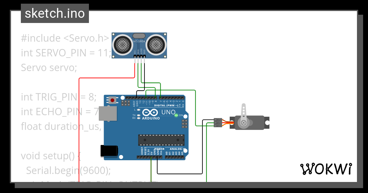 Ultrasonic Sensorทำงานร่วมServo Motor - Wokwi ESP32, STM32, Arduino ...