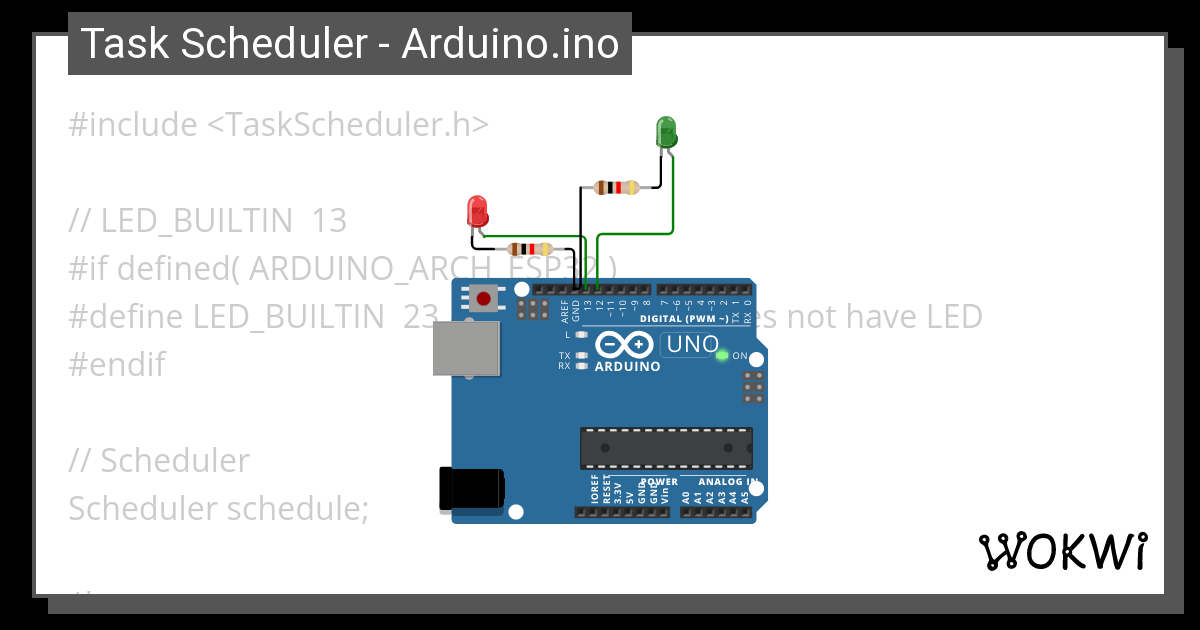 Task Scheduler - Arduino Blinking - Wokwi ESP32, STM32, Arduino Simulator