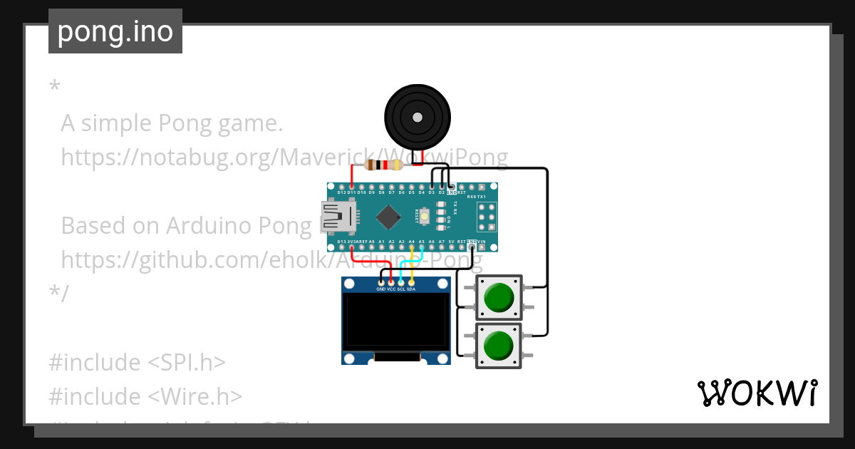 pong pong game with oled display Wokwi ESP32, STM32, Arduino Simulator