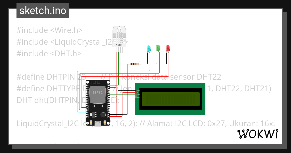 esp32 dht22 lcd i2c & led - Wokwi ESP32, STM32, Arduino Simulator