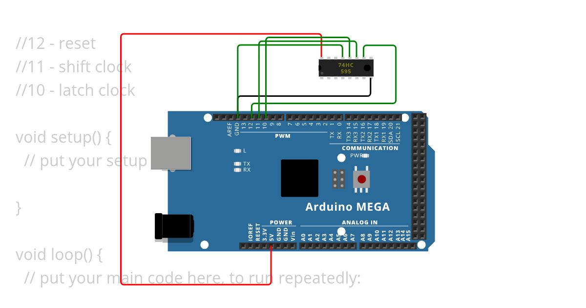 expanding arduino output pins using shift register simulation