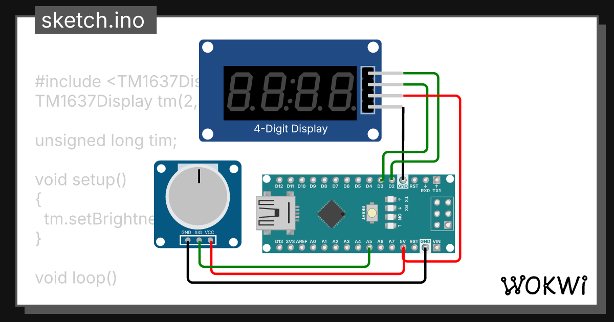 6.3.ТМ1637(счетик-potbut analog) - Wokwi ESP32, STM32, Arduino Simulator