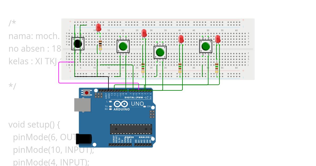 empat lampu empat button  simulation