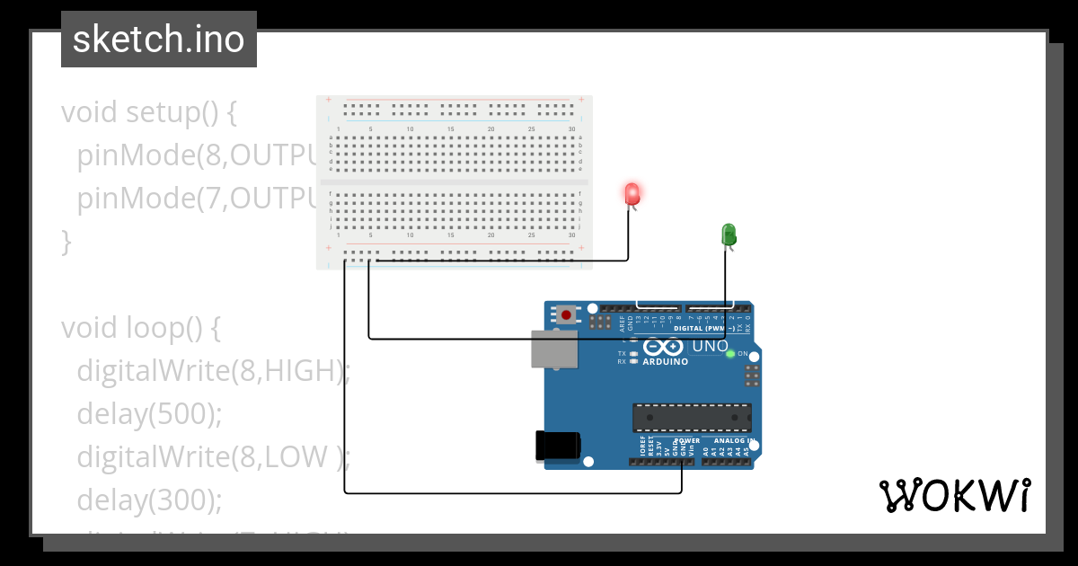 Menyalakan 2 LED - Wokwi ESP32, STM32, Arduino Simulator