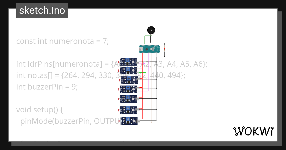 Actividad de notas musicales con sensores LDR Wokwi ESP32, STM32