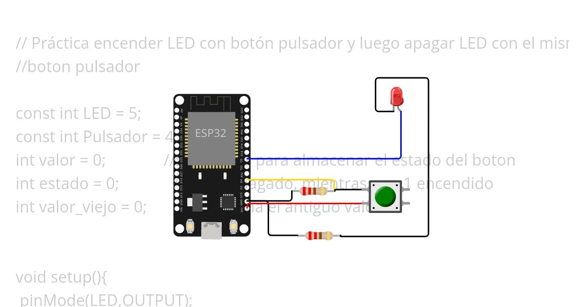 P3Ej3 - Encender y apagar LED con Pulsador simulation