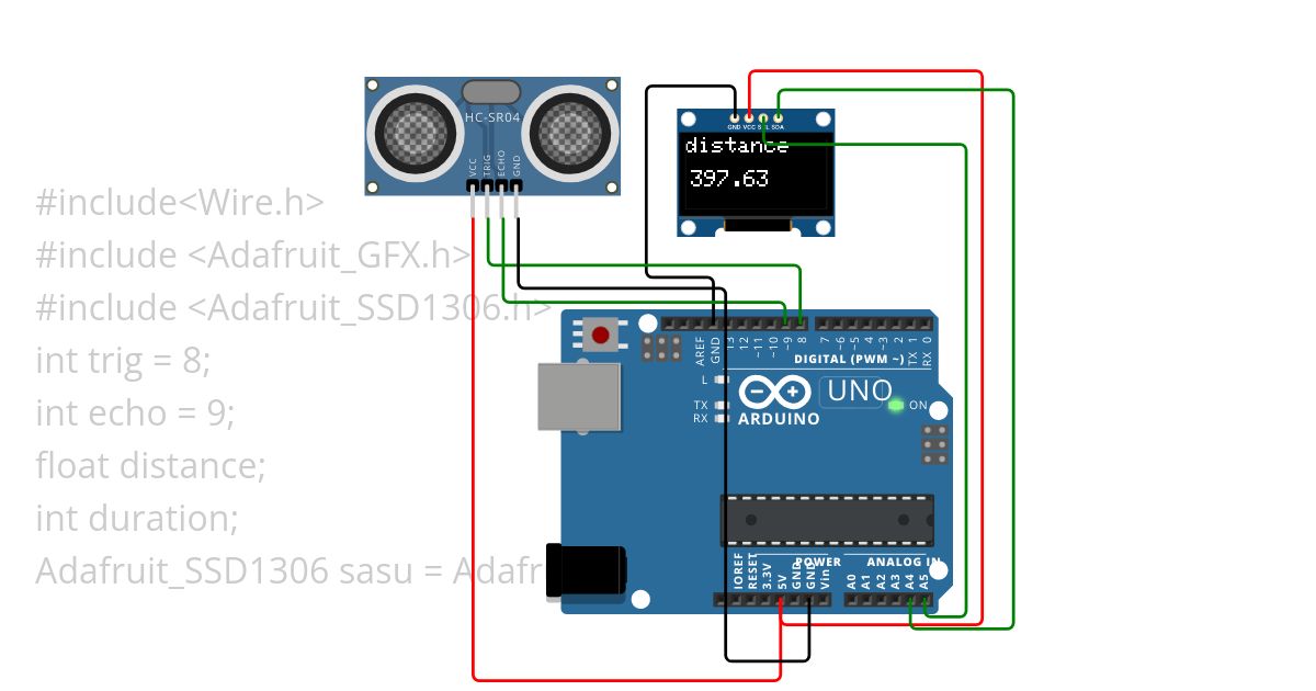 oled screen with ultra sonic sensor simulation