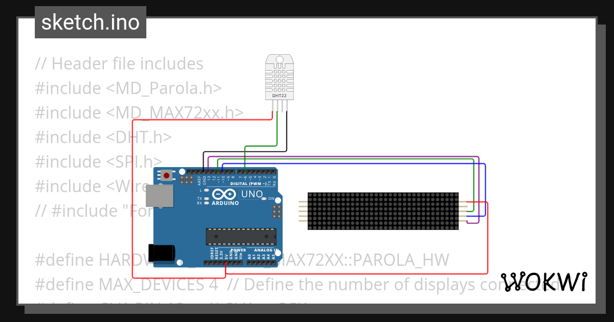 Sensor Suhu & Kelembaban DHT22 + dotMatrix Max7210 - Wokwi ESP32, STM32 ...