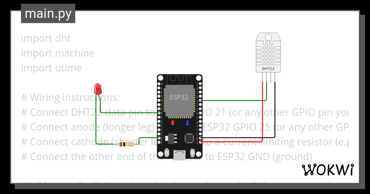 2.2 DHT22 with LED - Wokwi ESP32, STM32, Arduino Simulator