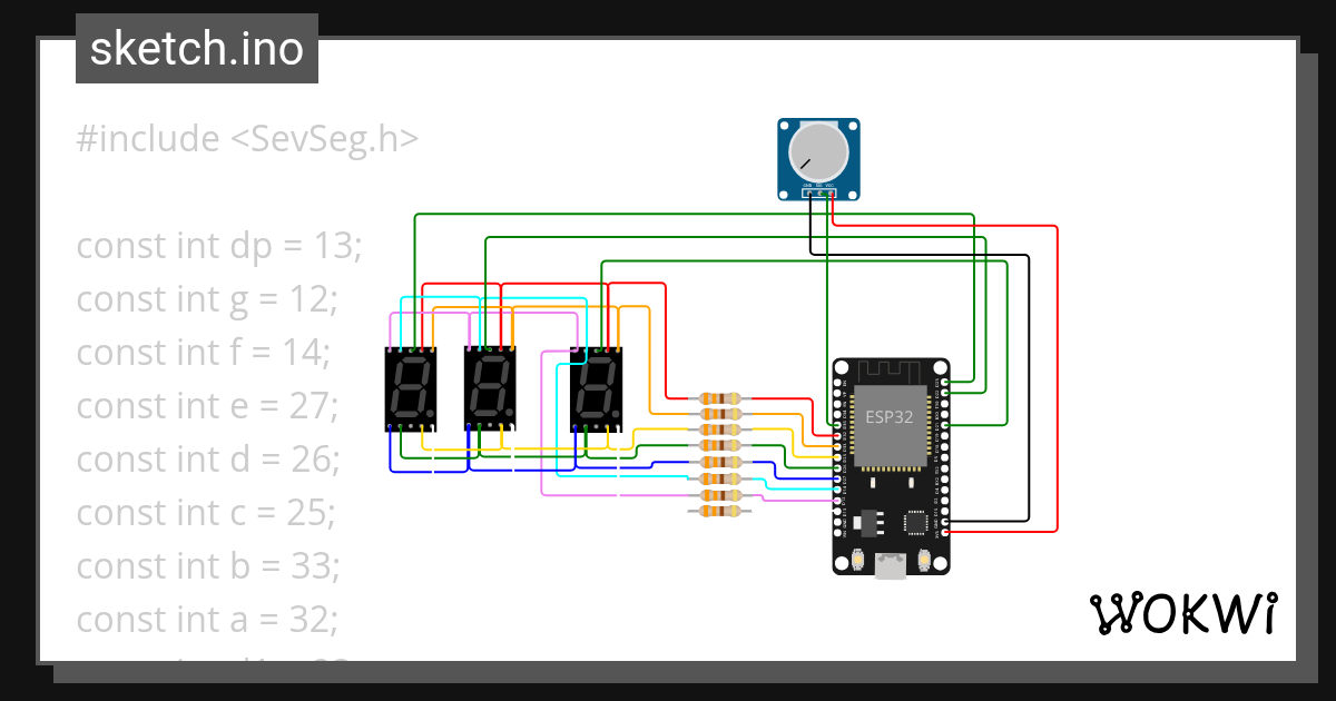 seven segment 3 digit dengan potensiometer - Wokwi ESP32, STM32 ...