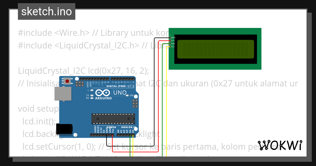 Arduino uno. lcd I2c Copy - Wokwi ESP32, STM32, Arduino Simulator