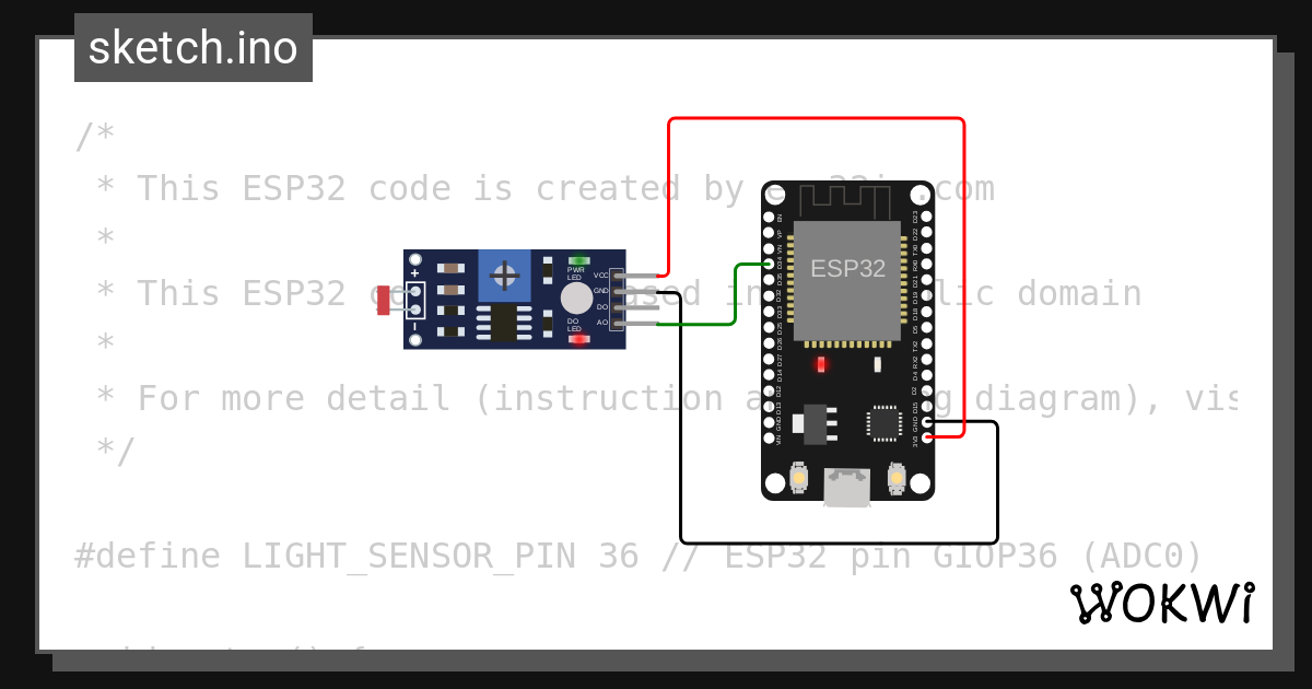 LDR SENSOR WITH ESP32 - Wokwi ESP32, STM32, Arduino Simulator