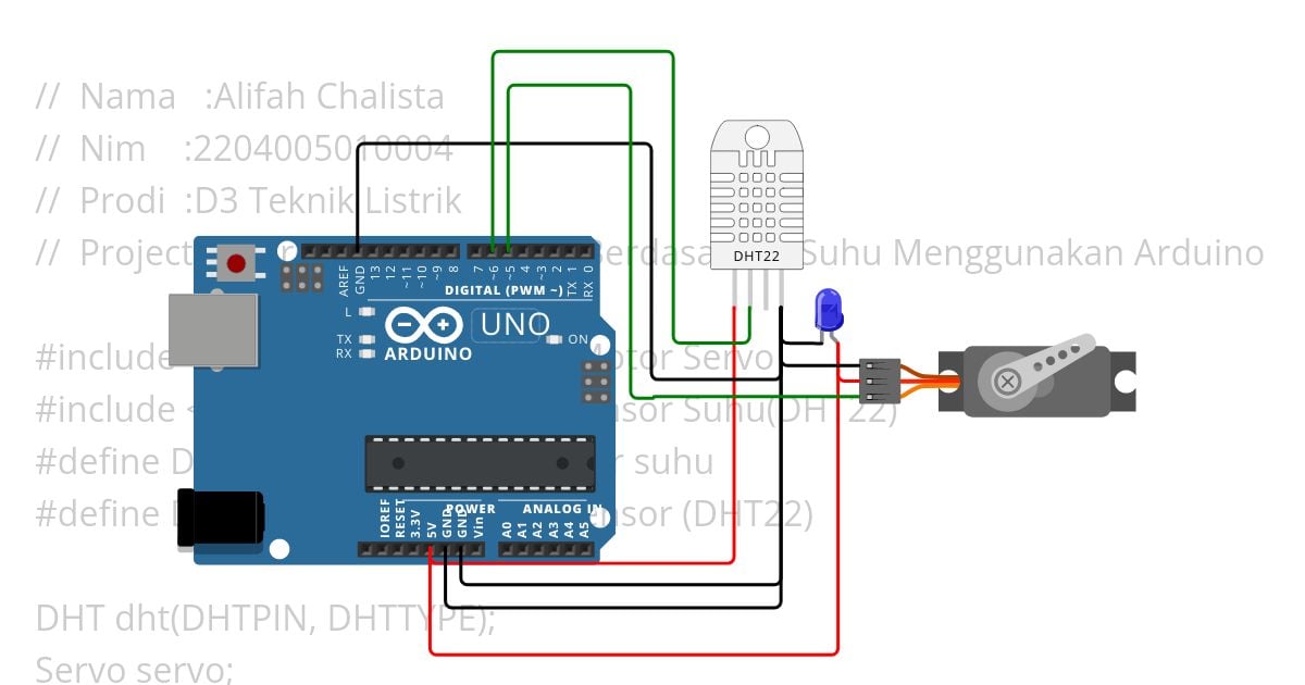 otomasi servo berdasarkan suhu Menggunakan arduino(Alifah Cahalista) simulation