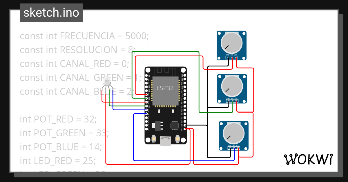 Led RGB con Pots por canal - Wokwi ESP32, STM32, Arduino Simulator
