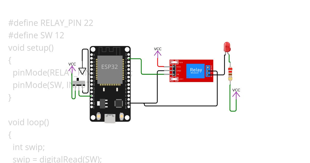 Single Channel Relay and Switch With ESP32 simulation