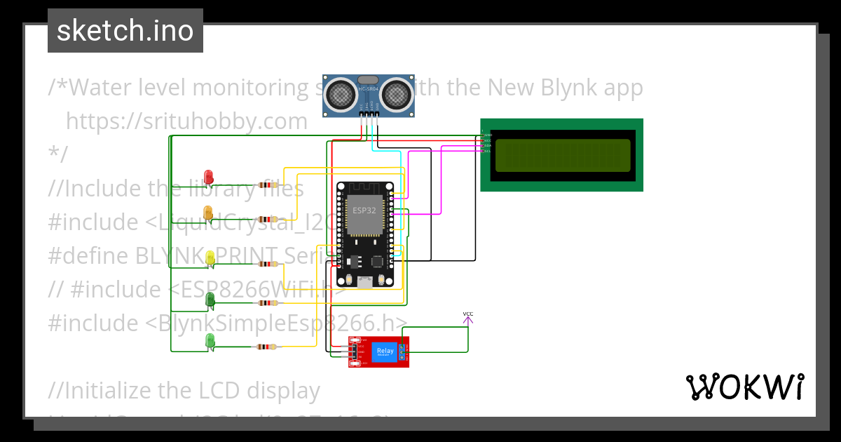 Water Level Monitoring Sistem Wokwi Esp32 Stm32 Arduino Simulator 7613