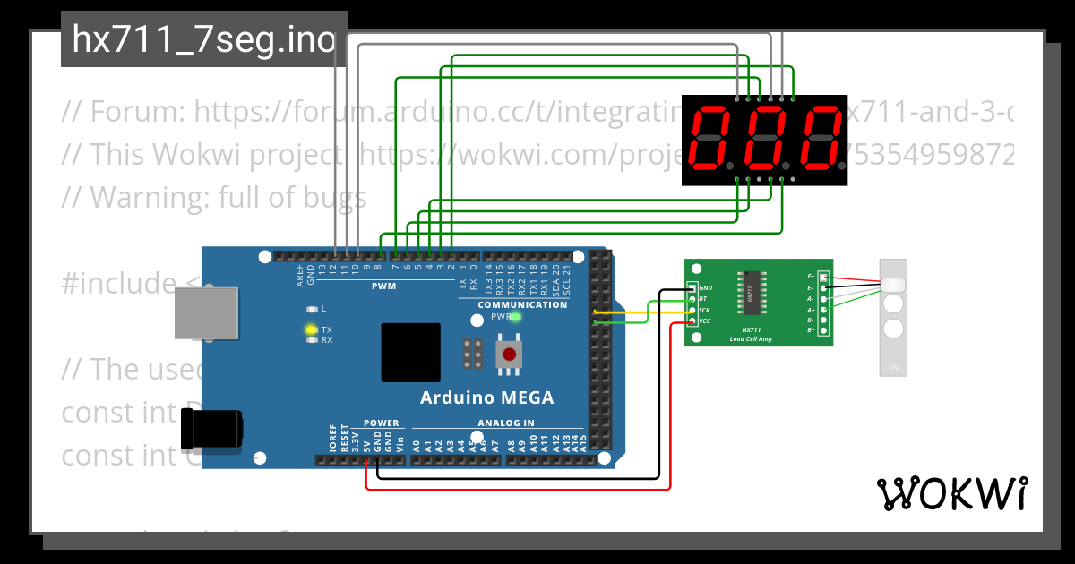 Integrating Arduino Hx711 And 3 Digit 7 Segment Display Wokwi Esp32 Stm32 Arduino Simulator 5683