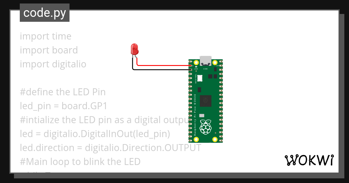 Abhinav Circuit python LED Blinking - Wokwi ESP32, STM32, Arduino Simulator