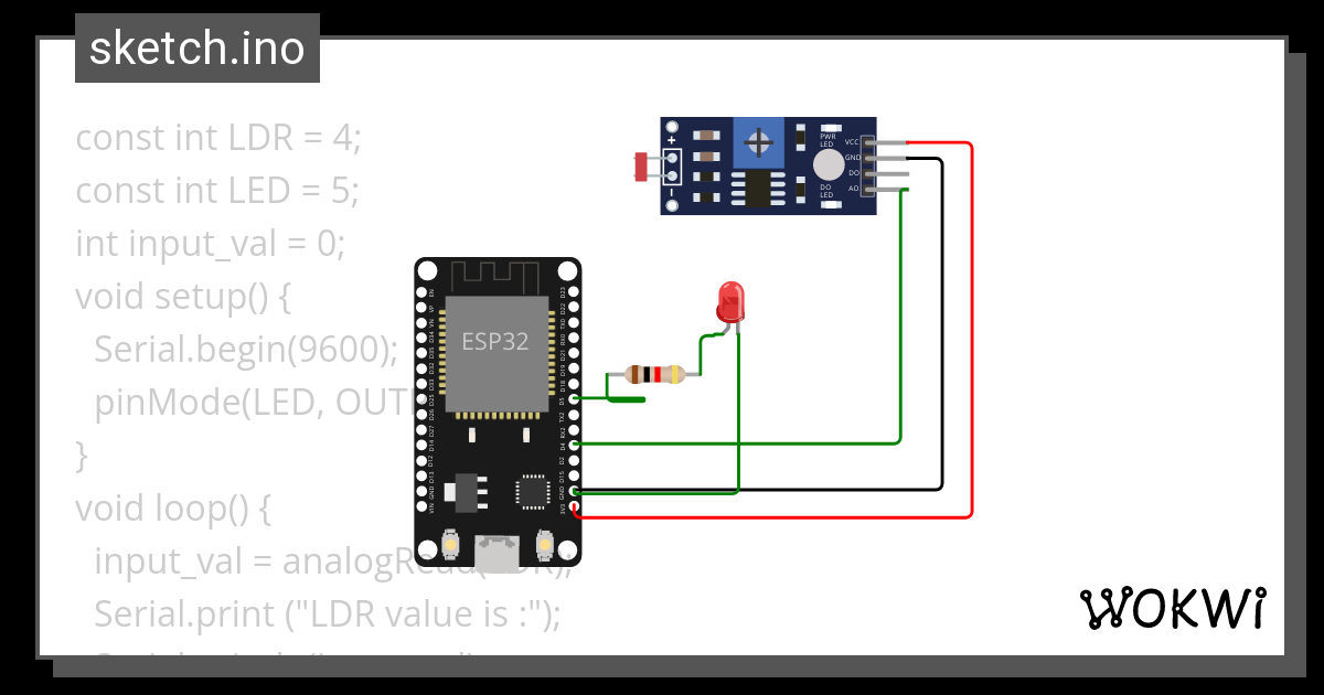 ESP32 LDR SLED - Wokwi ESP32, STM32, Arduino Simulator