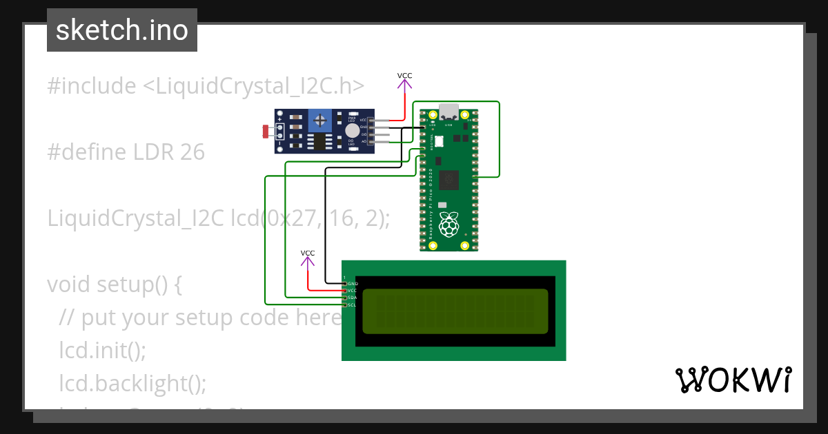 Modulo LDR-LCD - Wokwi ESP32, STM32, Arduino Simulator
