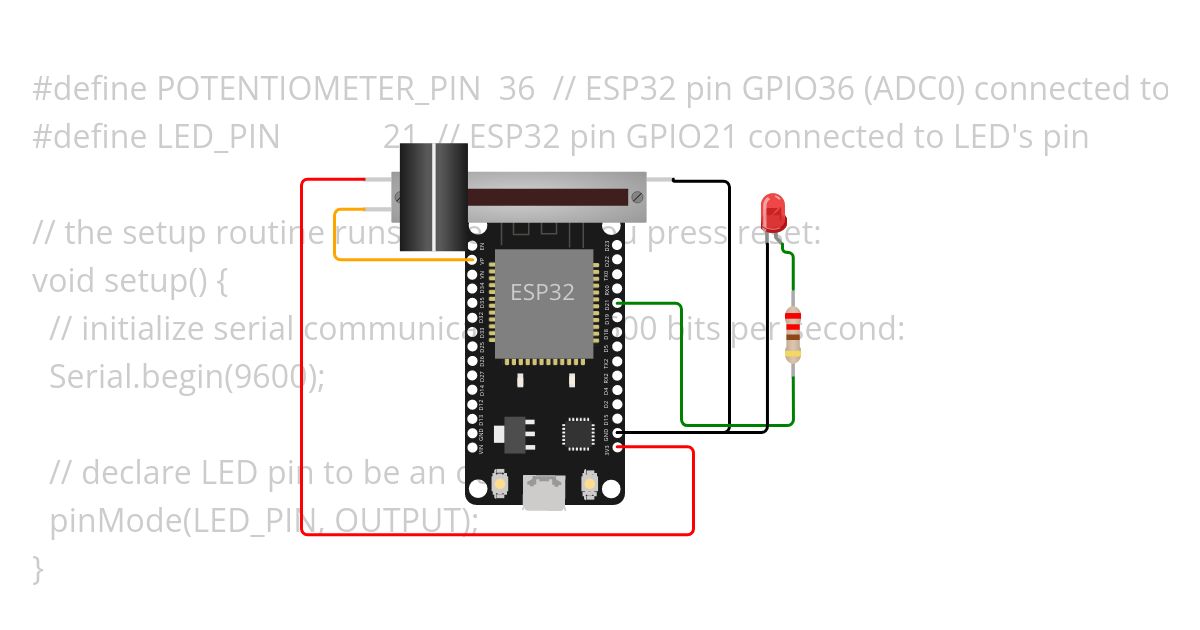 Varying brightness of LED using POT and ESP32 Copy simulation