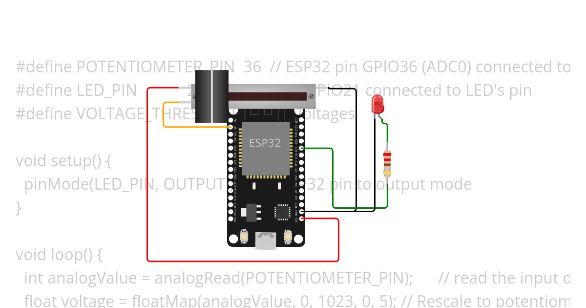 Triggering LED using Based on POT voltage Threshold simulation