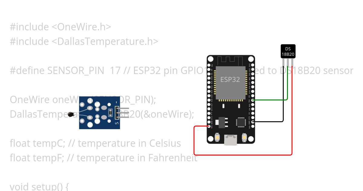 ESP32 and DS18B20 simulation