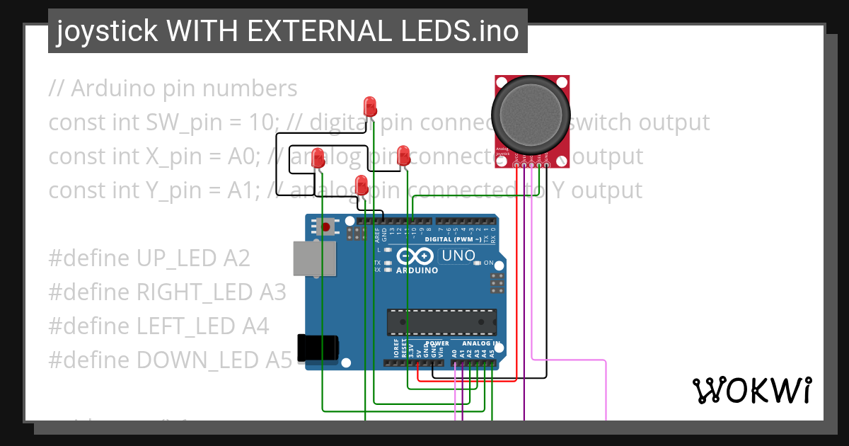 joystick WITH EXTERNAL LEDS - Wokwi ESP32, STM32, Arduino Simulator