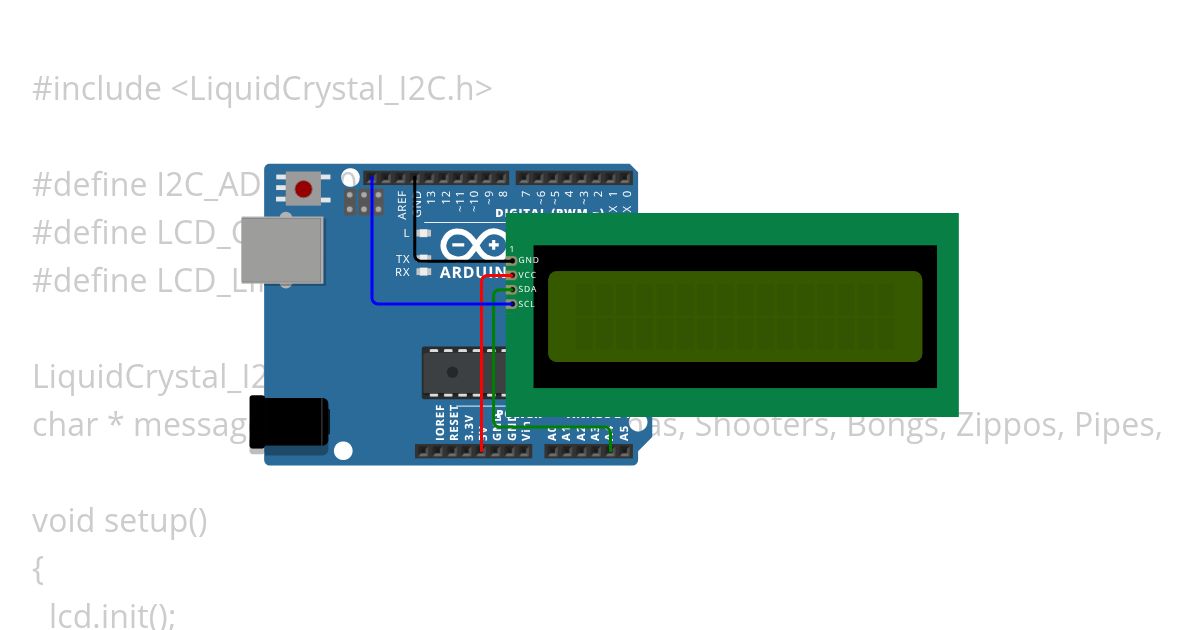 Scroll a marquee using the I2C Character LCD simulation