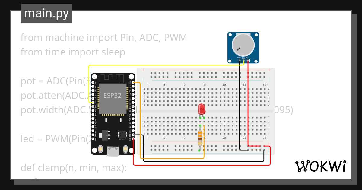 Led PWM Potentiometer Wokwi ESP32, STM32, Arduino Simulator