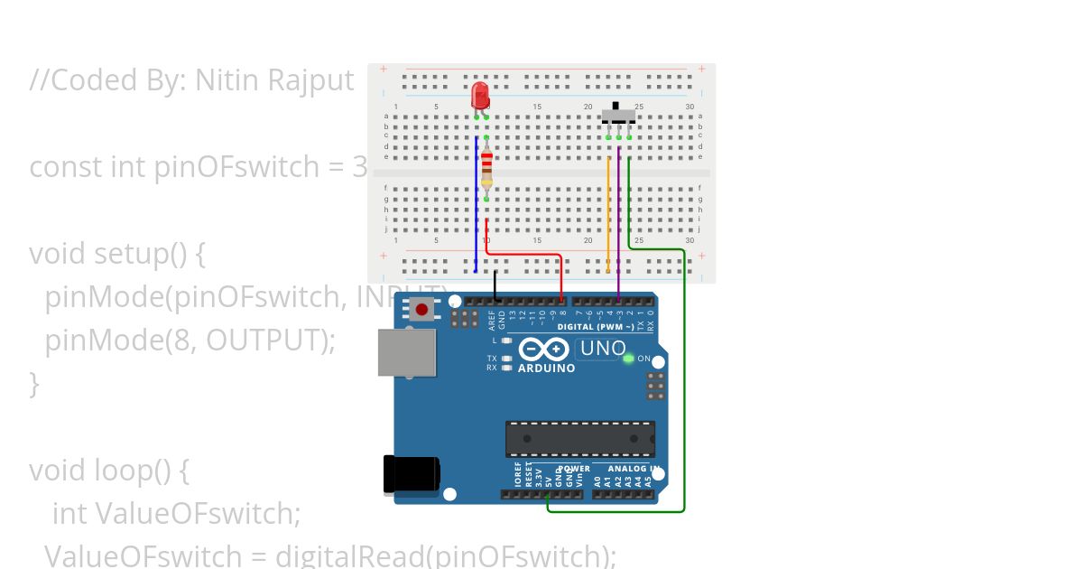 6.	Blinking LED using Slide Switch simulation