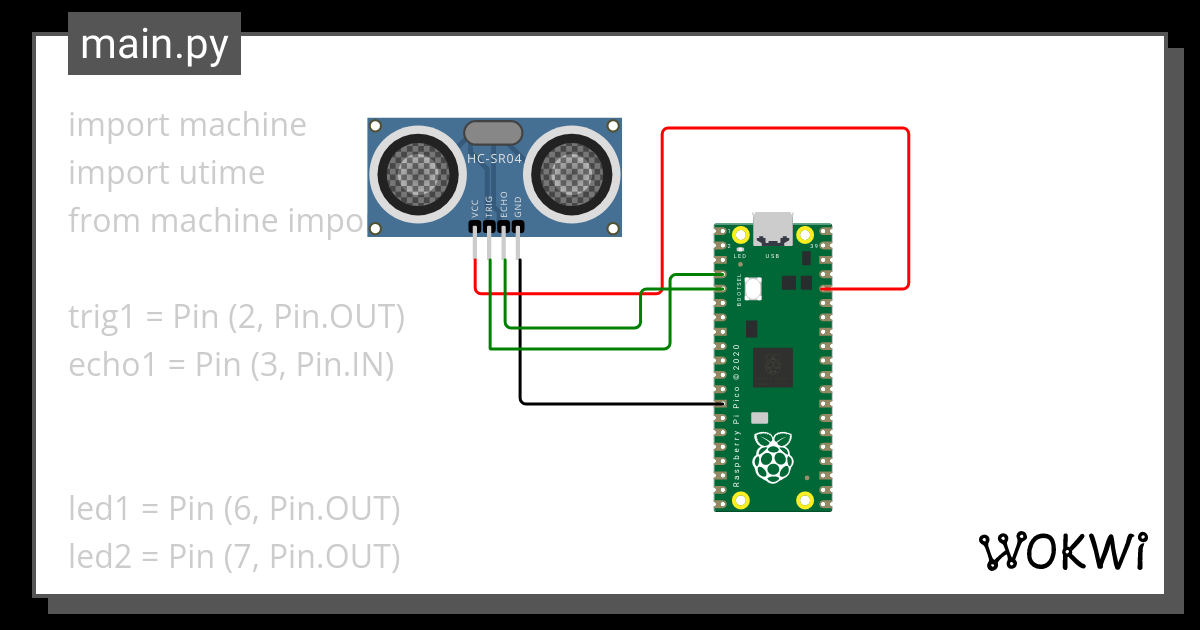 Raspberry Pi Pico Ultrasonic sensor - Wokwi ESP32, STM32, Arduino Simulator