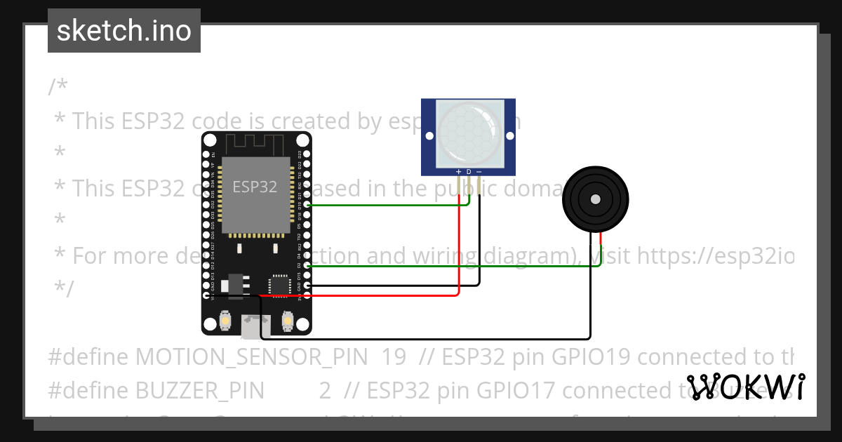 PIR (motion sensor) ESP32 Buzzer - Wokwi ESP32, STM32, Arduino Simulator
