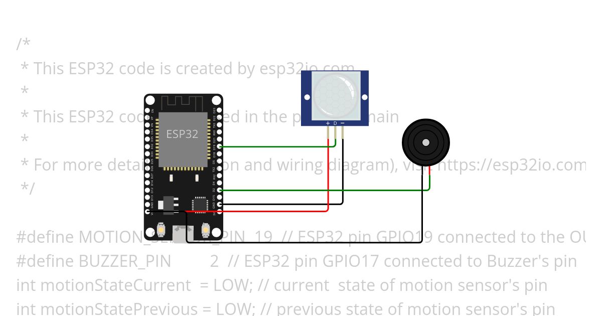 PIR (motion sensor) ESP32 Buzzer simulation