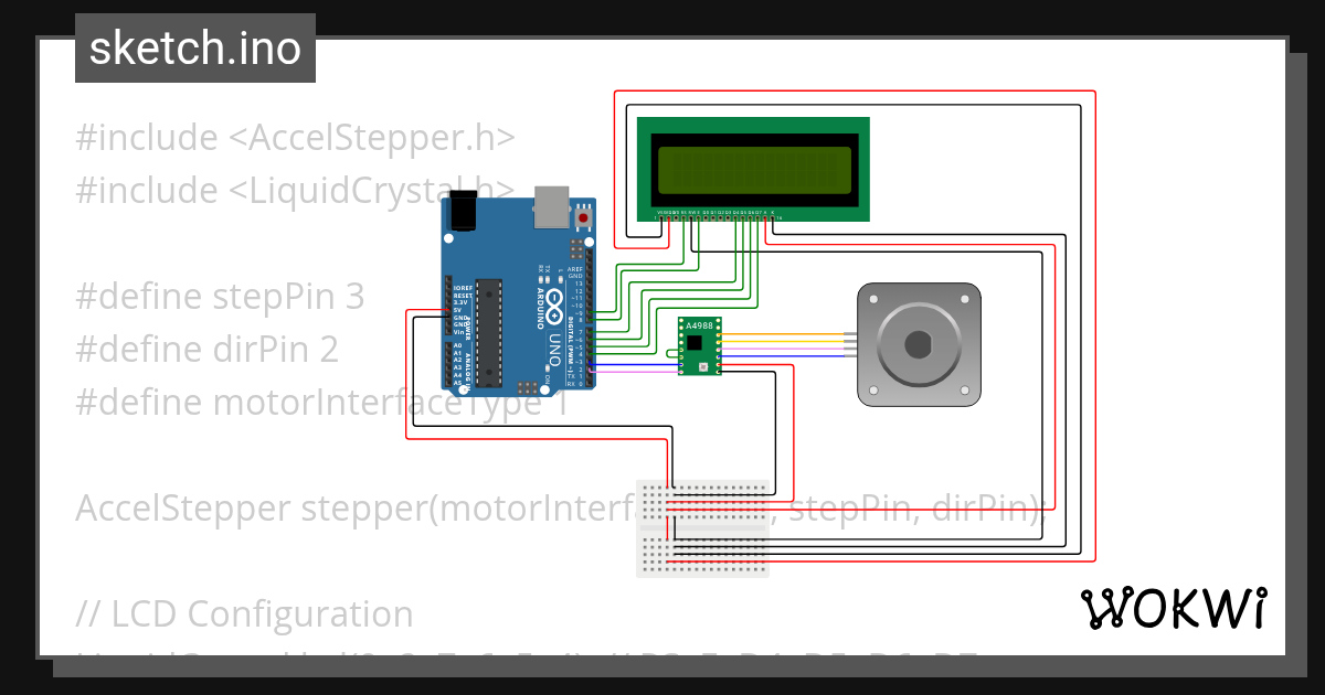 Stepper Motor Speed Control with Display Wokwi ESP32, STM32, Arduino