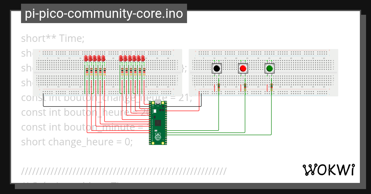 binary clock without second - Wokwi ESP32, STM32, Arduino Simulator