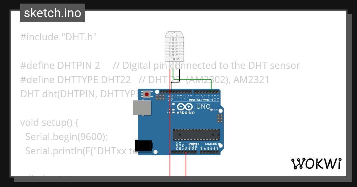 dht22 sensor interfacing arduino - Wokwi ESP32, STM32, Arduino Simulator