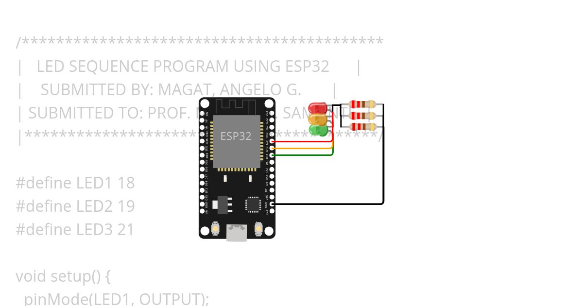 3 LED SEQUENCE PROGRAM USING ESP32 simulation